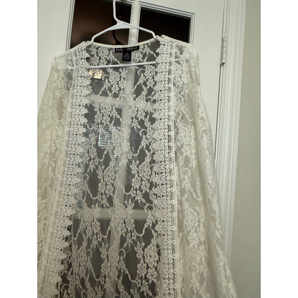 Polly & Esther Cream Lace Floral Cardigan/Cover Up size medium - Picture 3 of 7